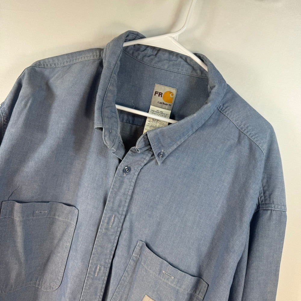 Carhartt FR Mens 4XL Tall Blue Flame Resistant Chambray Long Sleeve Work Shirt